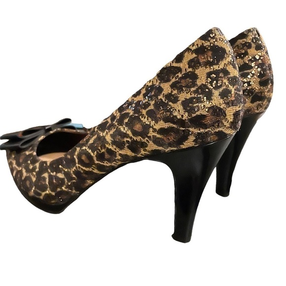 Anne Klein Faylinn Animal Print Gold Black Patent Bow Platform Heels Size 8.5 - Picture 3 of 9